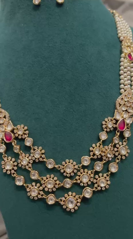Royal Kundan Pearl Necklace Set with Ruby Accents