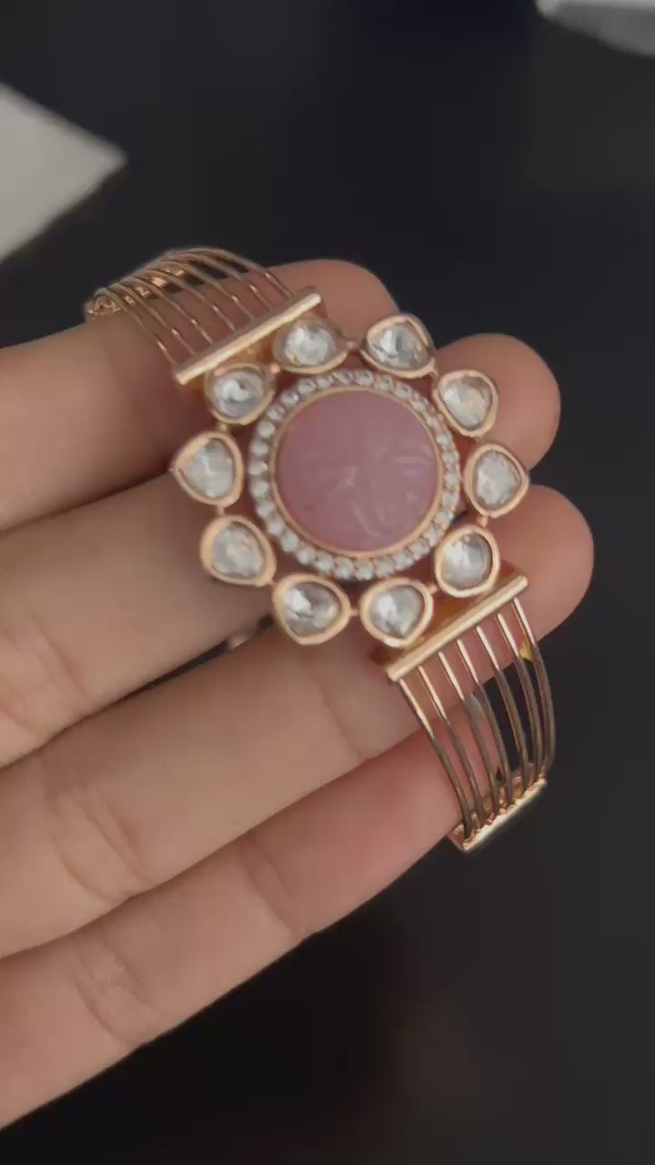 Elegant Pink Stone Polki Bracelet with Rose Gold Finish