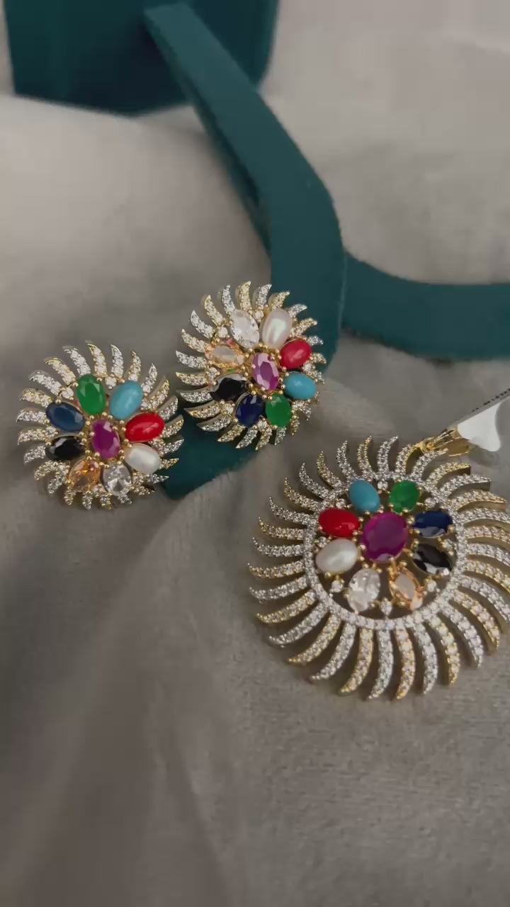 Navratna Radiance Designer Pendant Set