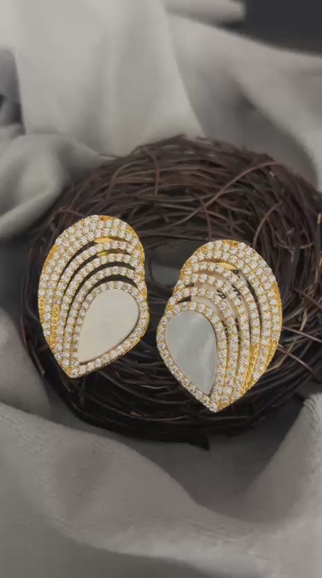 Elegant Teardrop Shell Finish Diamond Earrings