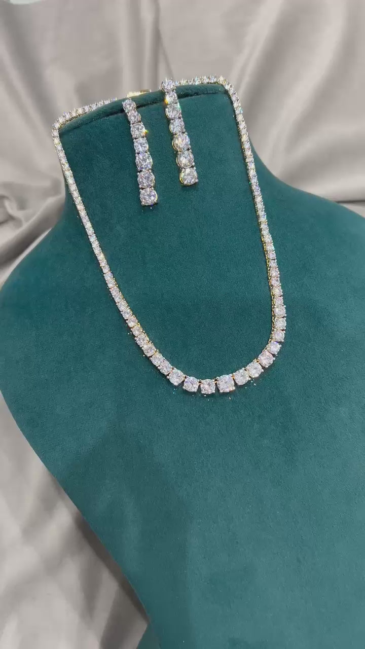 Bold Solitaire Look Diamond Necklace Set – 1 Gram Gold Plating