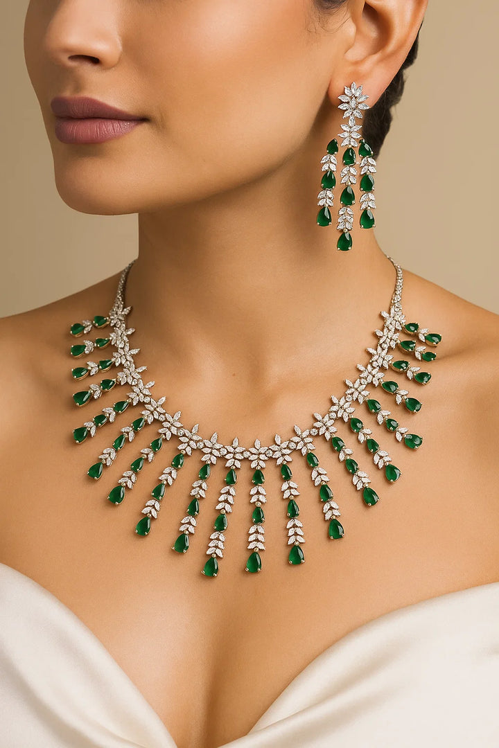 Emerald Blossom Diamond Necklace Set