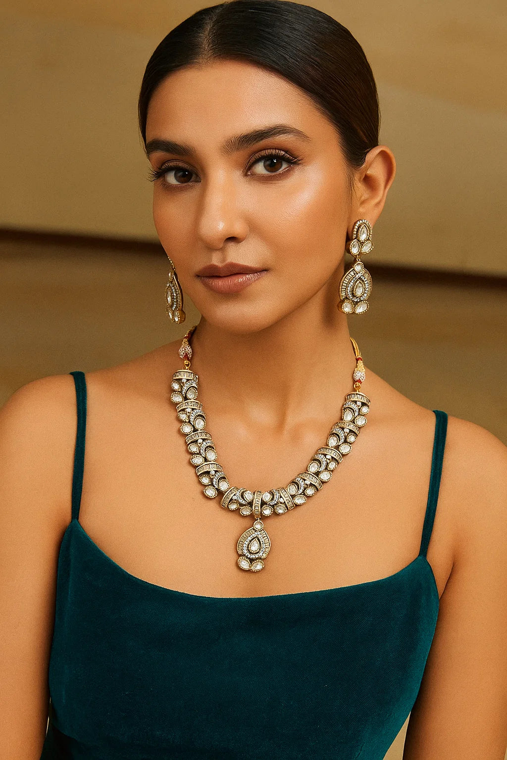 Elegant White Kundan Necklace Set with Earrings & Maang Tikka