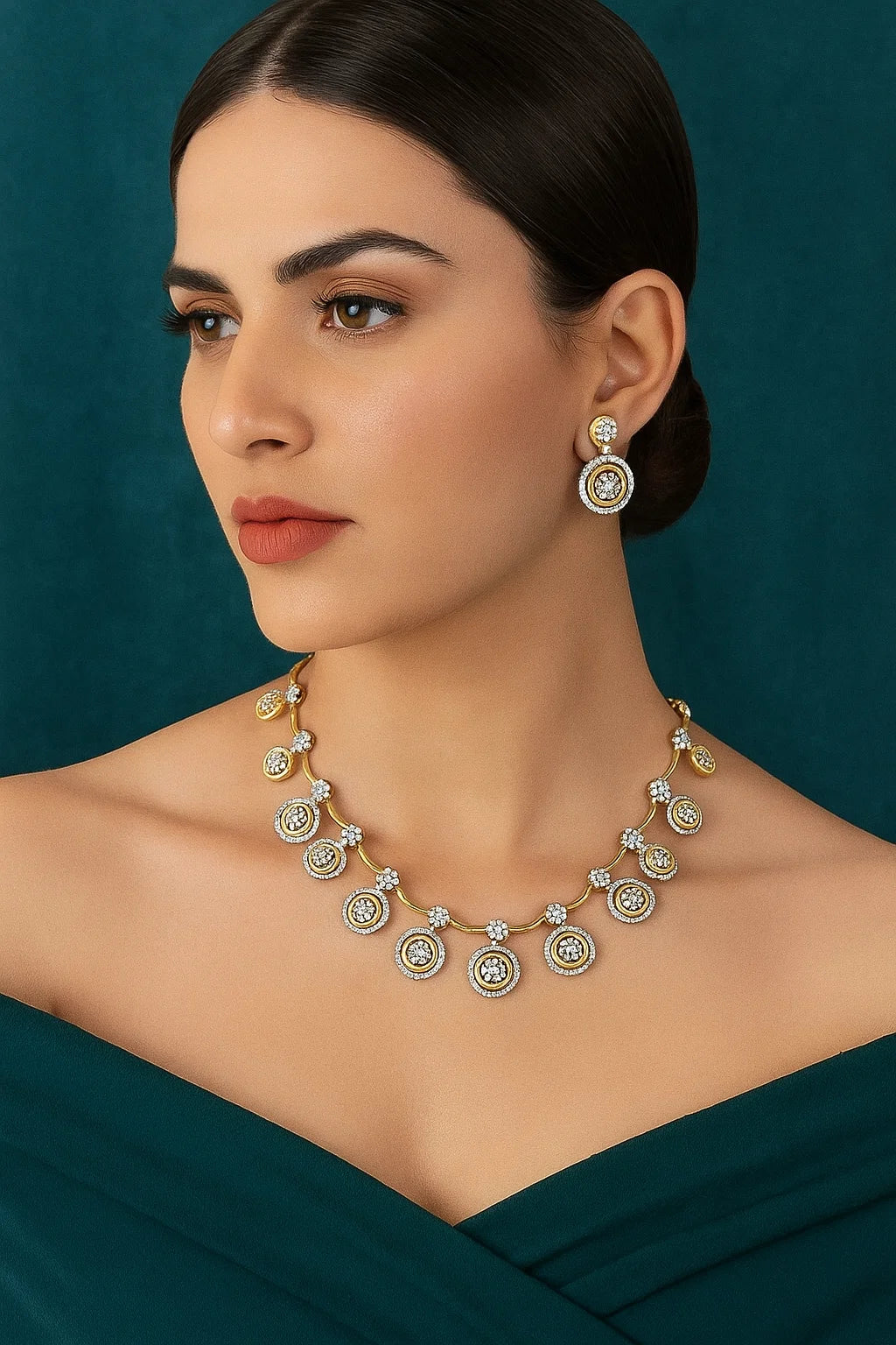 Round Kundan Coin Necklace Set with Earrings – Gold Finish