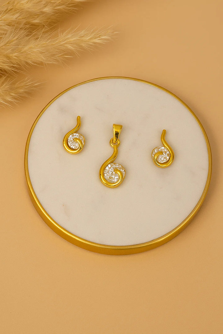 Stylish CZ Teardrop Pendant Set Dual Tone Gold & Silver Finish