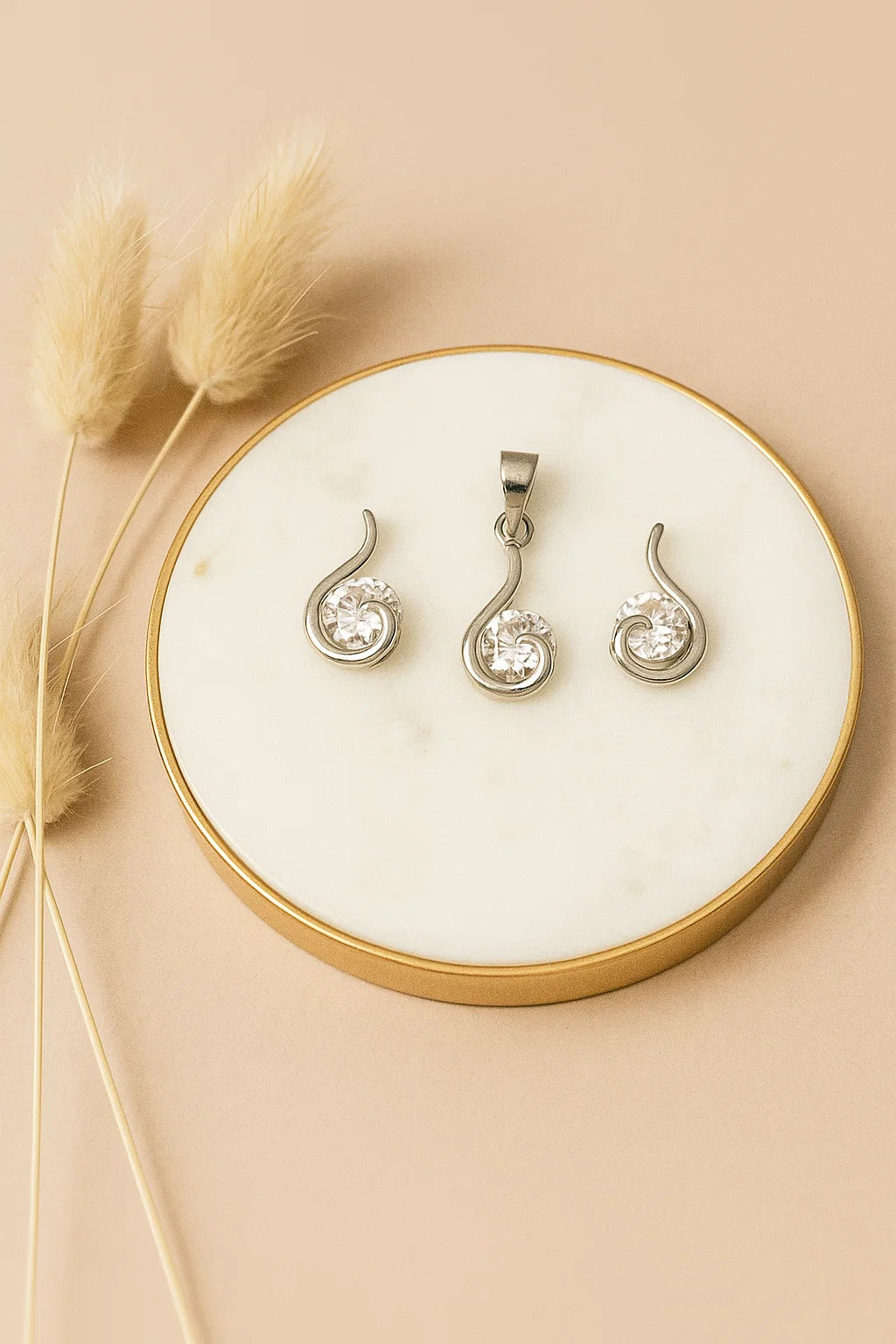 Elegant CZ Teardrop Pendant Set Silver Finish Minimal Design