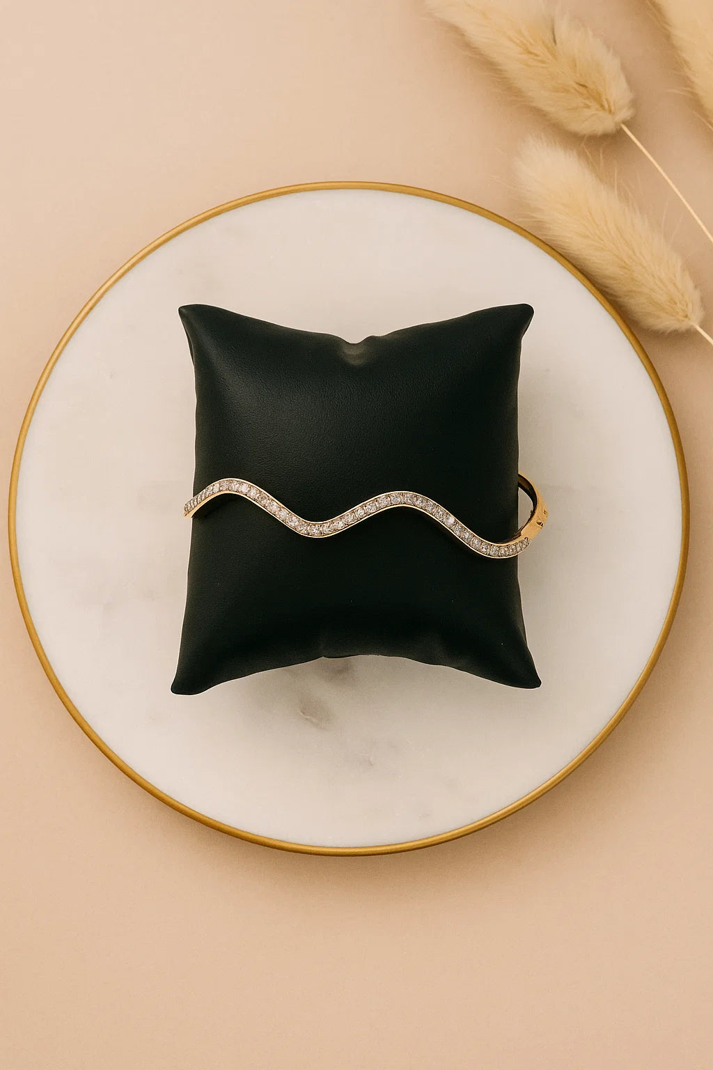 Wave Design CZ Bracelet Elegant Gold Finish Bangle