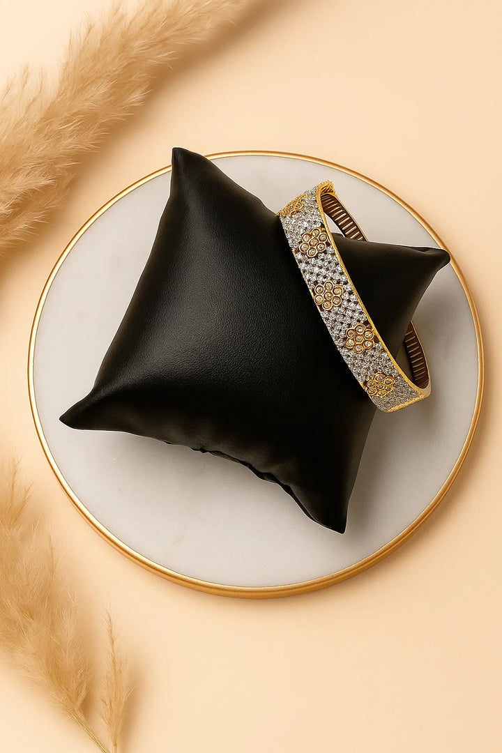 Floral CZ Bracelet Dual Tone Gold & Silver Finish Elegant Design