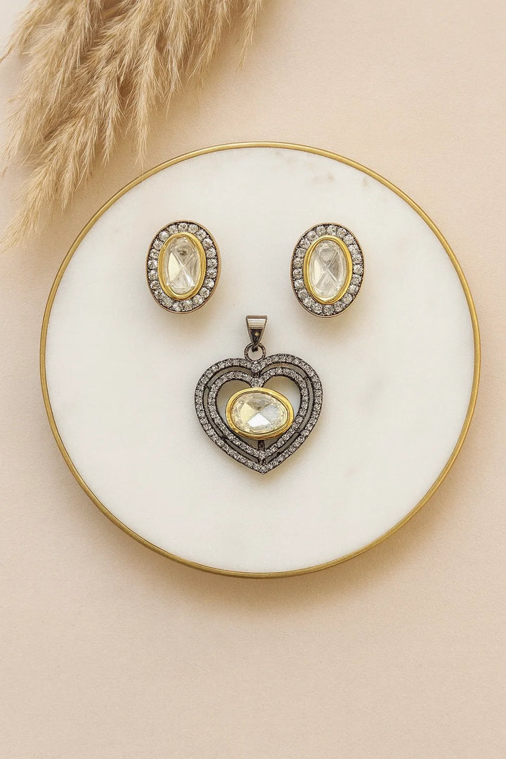 Kundan Look Heart Pendant Set with Earrings Premium Everyday & Festive Jewellery