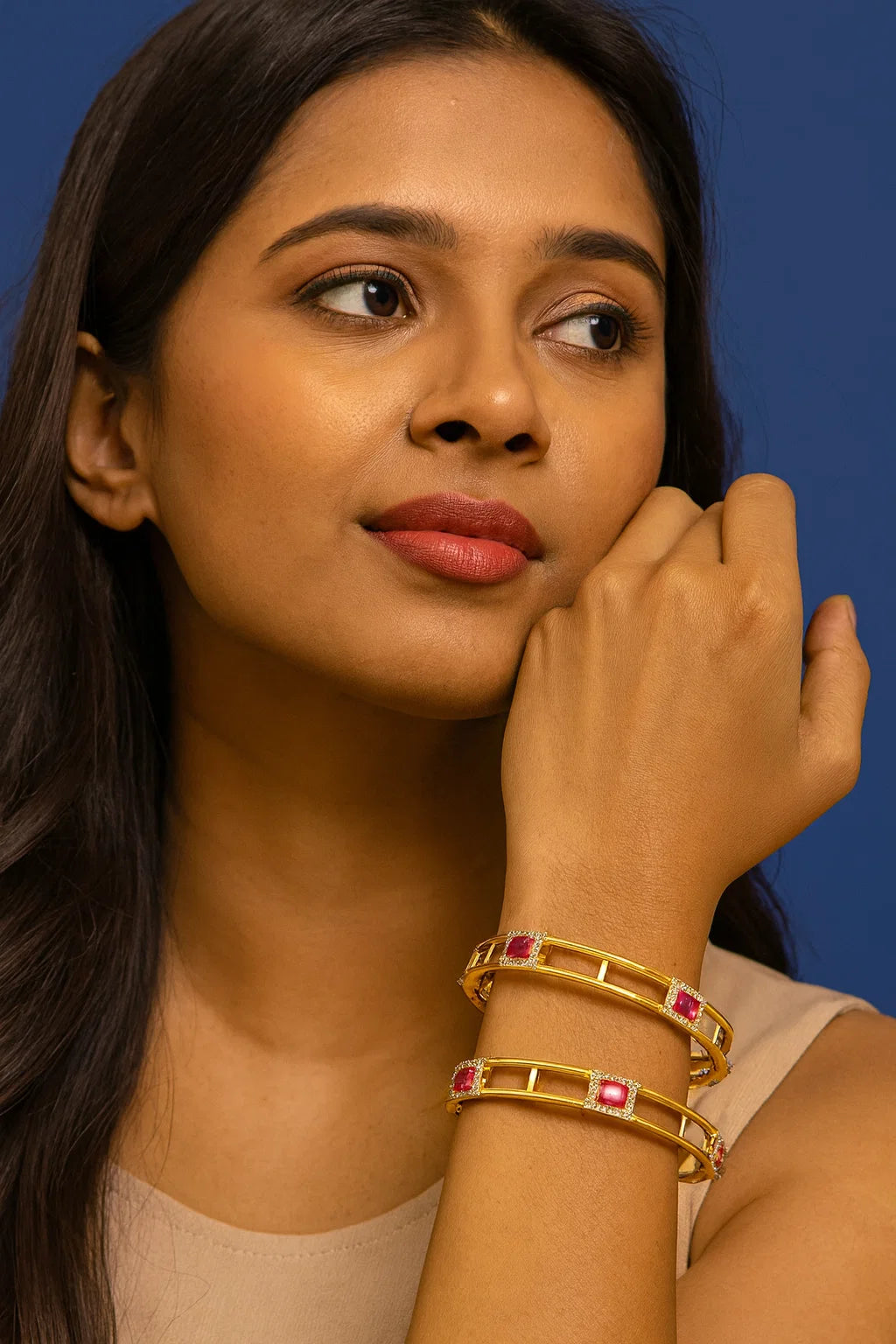 Golden Single Line CZ Diamond Necklace Set with Long Dangling Earrings