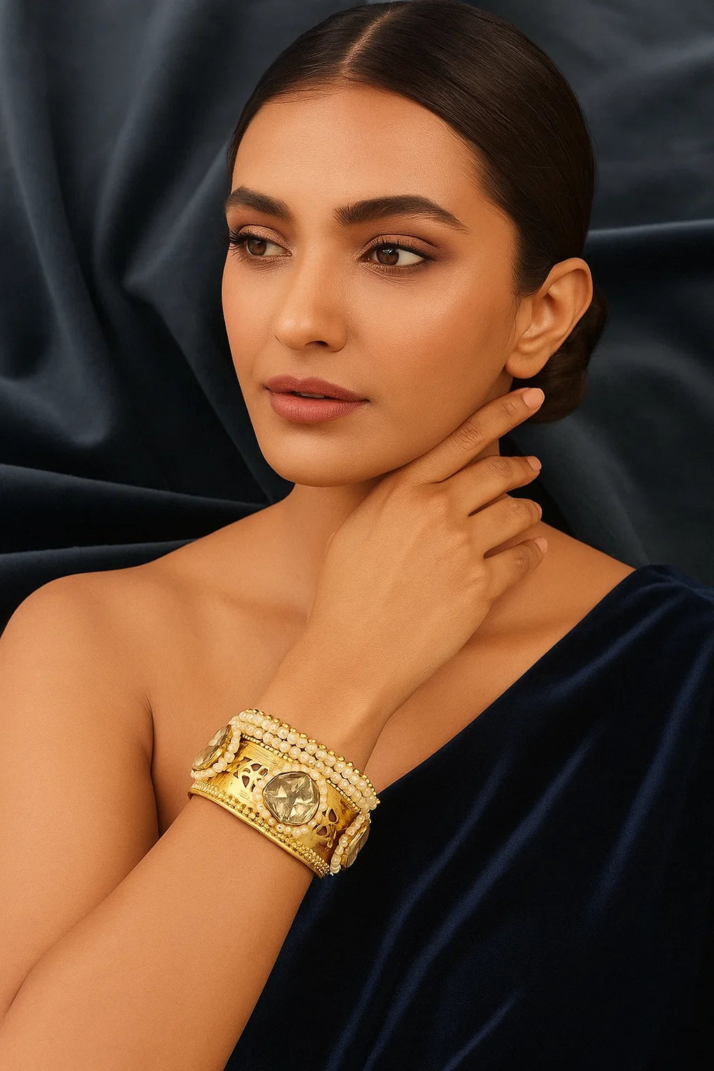 Premium Kundan Pearl Antique Gold Bracelet Bridal & Heritage Collection