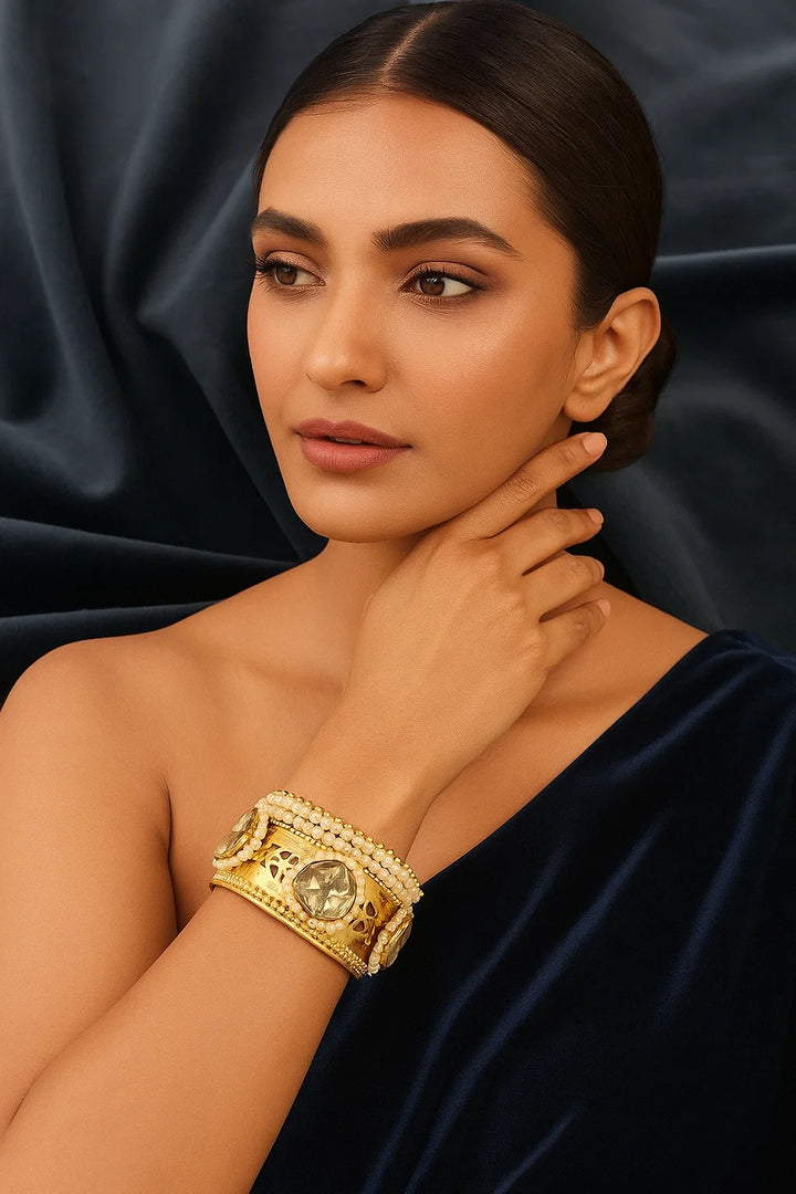 Premium Kundan Pearl Antique Gold Bracelet Bridal & Heritage Collection