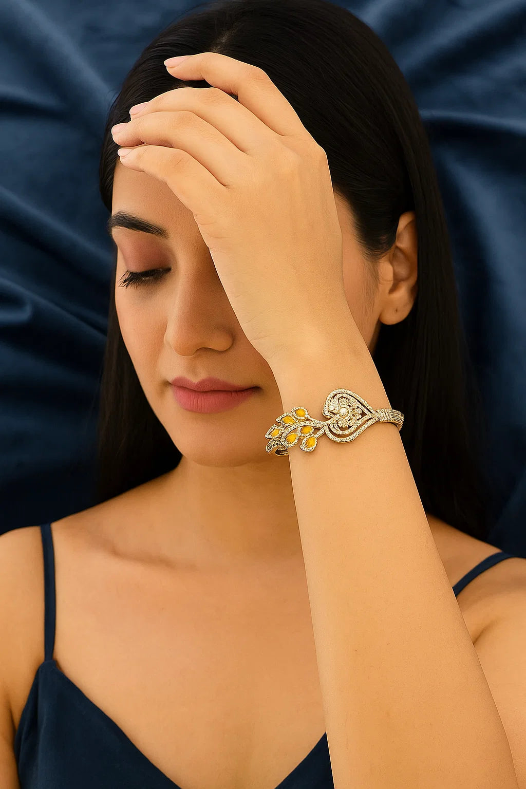 Elegant Openable CZ Diamond Bracelet with Yellow Stones – Sizes 2.4 | 2.6 | 2.8