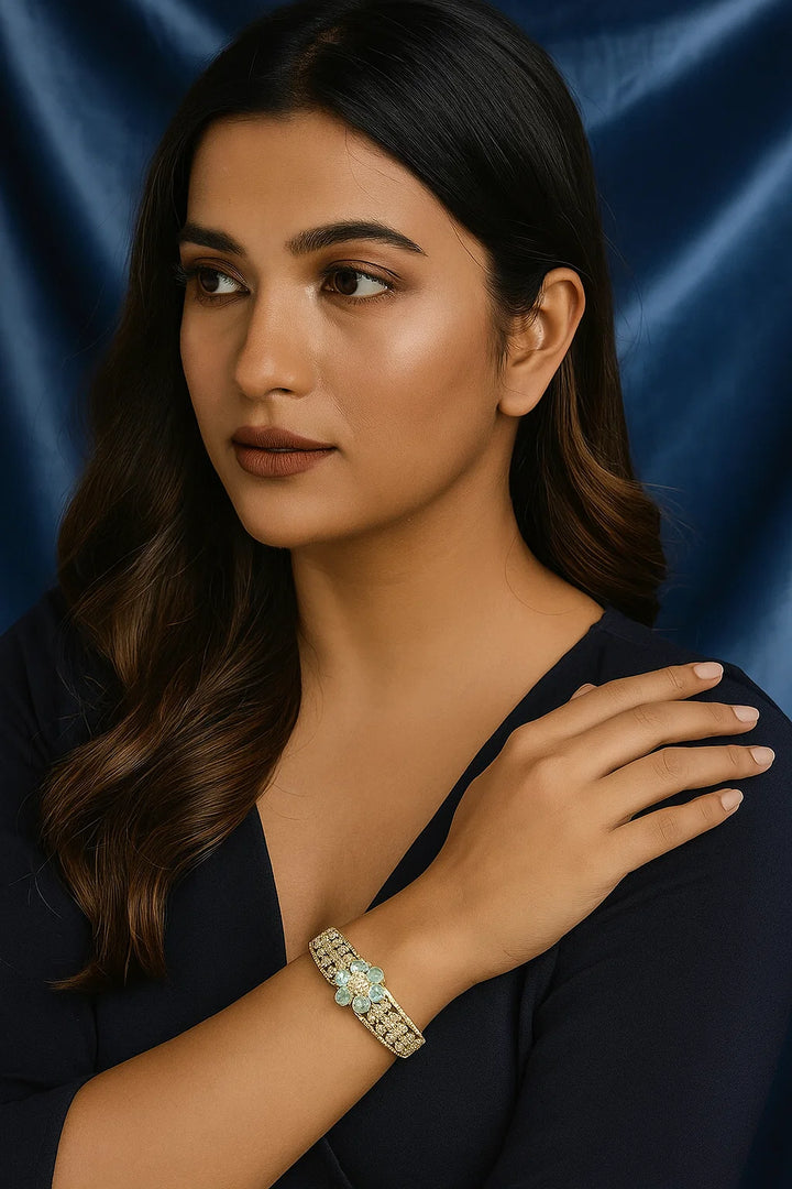 Mint Green Floral CZ Openable Bracelet Gold Finish | Sizes 2.4 | 2.6 | 2.8