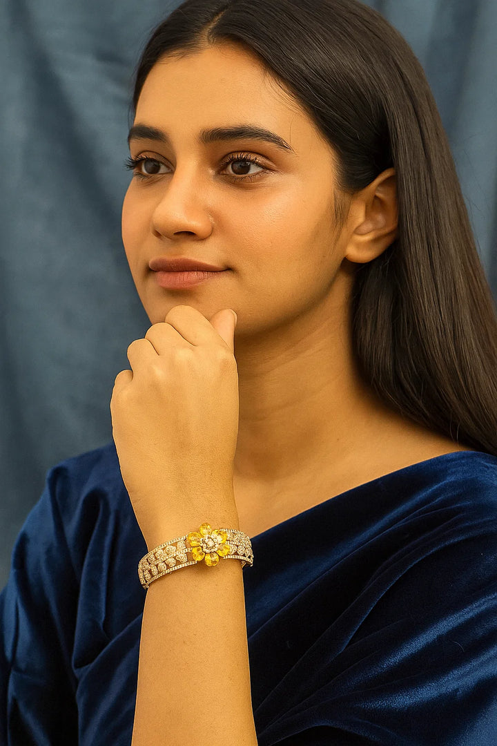 Yellow Floral CZ Openable Bracelet Gold Finish | Sizes 2.4 | 2.6 | 2.8