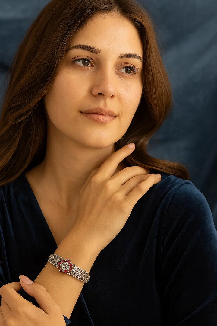 Red Floral CZ Openable Bracelet Gold Finish | Sizes 2.4 | 2.6 | 2.8