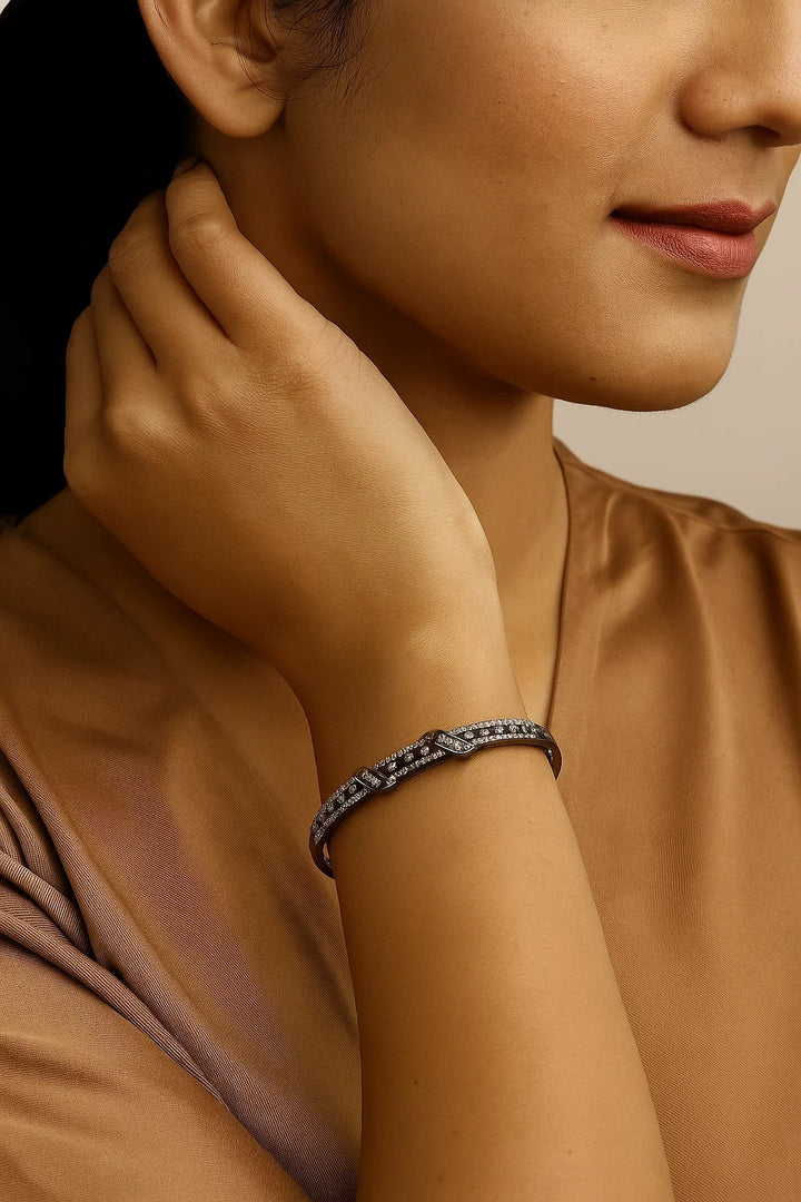 Premium Dual-Line CZ Diamond Open Bracelet Stylish Daily Wear