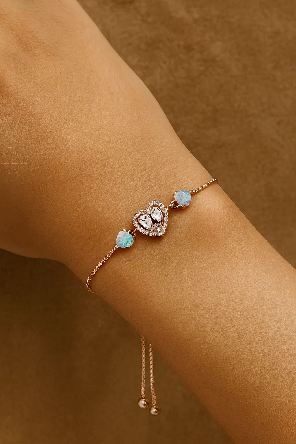 Rose Gold Heart CZ Adjustable Bracelet Premium Love Charm Design