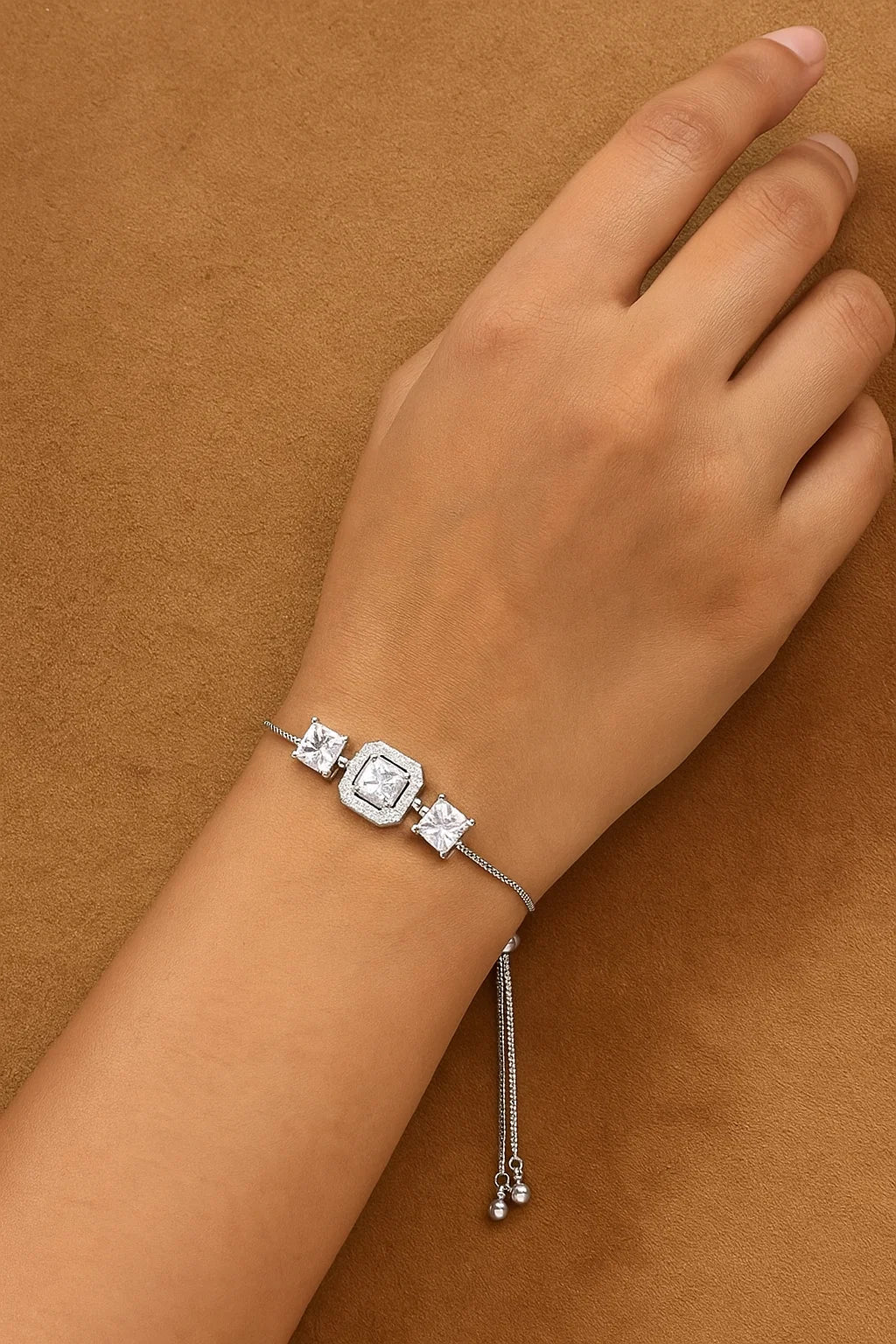 Triple Square-Cut CZ Adjustable Bracelet – Premium Diamond Look