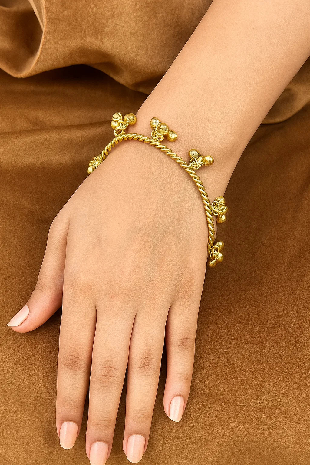 Traditional Gold-Tone Twisted Kada with Ghungroo Charms Ethnic Women’s Bangle