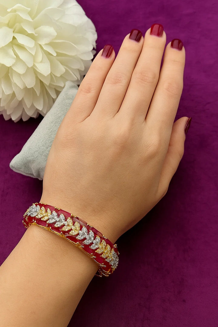 Premium Ruby Stone Sparkle Openable Bracelet Gold Finish