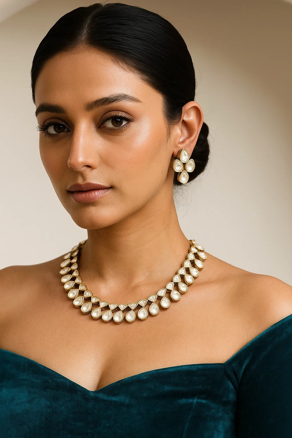 Teardrop Polki Kundan Necklace Set (With Earrings)
