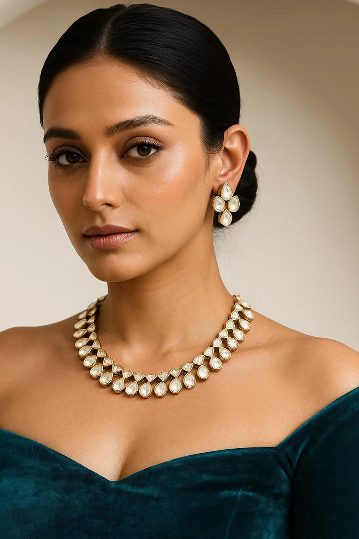 Teardrop Polki Kundan Necklace Set (With Earrings)