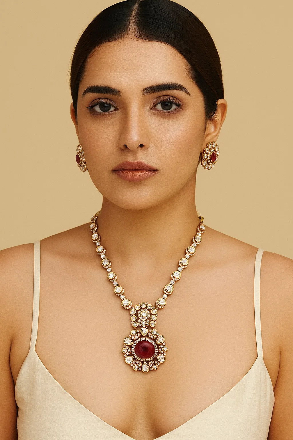 Elegant Red Stone Kundan Necklace Set