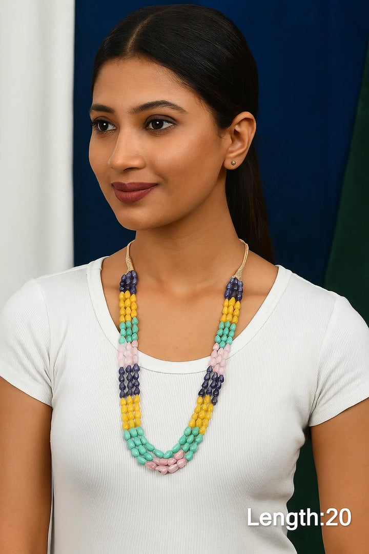 Multi-Color Teardrop Beaded Mala – 20 Inch Trendy Layered Necklace