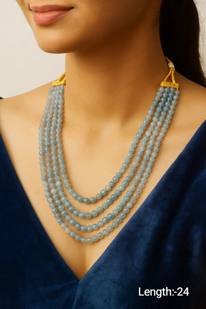 Sky Blue Multi-Layer Faceted Bead Mala  24 Inch Elegant Necklace